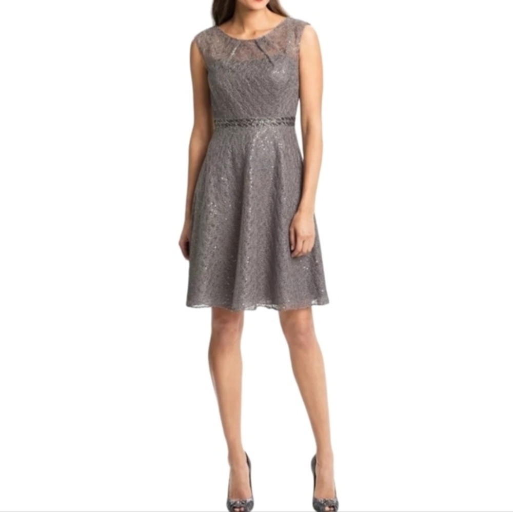 KAY UNGER Grey New York Sequin Embellished Lace DRESS Sz 10 msrp $490 NORDSTROM